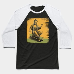 Buddha Skateboarding | Retro Skateboard | Funny Buddha #4 Baseball T-Shirt